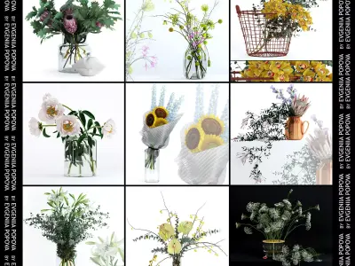 Scandinavian bouquets collection 3D model