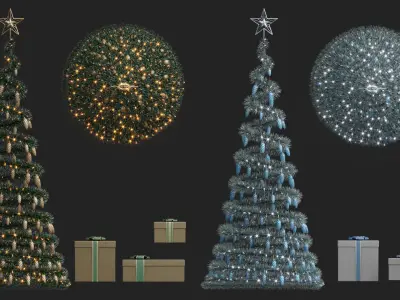 Decorated Spiral Christmas tree with gifts boxes set  3D model