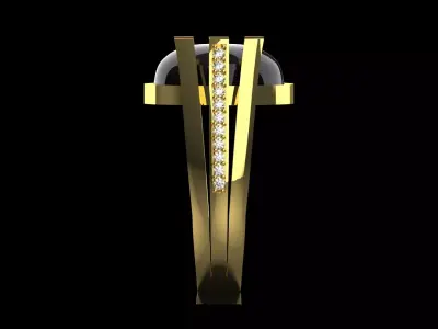 Yellow Gold 3dm Ring with Amber and Diamonds Model jr00203 3D print model