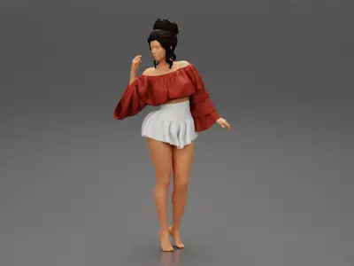 sexy girl posing in fashion shirt and mini skirt 3D print model