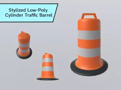 Stylized Low-Poly Cylinder Traffic Barrel Low-poly 3D model