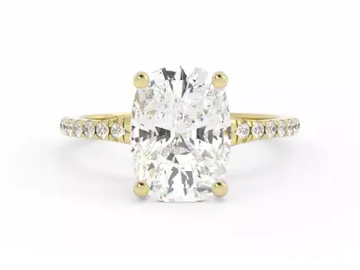 Cushion Cute Pave Band Four Prong Engagement Ring 3D print model