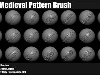 100 medieval Pattern Brush and 3d Models and Alpha VOL03 3D model
