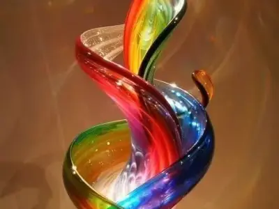 Vibrant Rainbow Glass Sculpture Swirling Colors 3D Low-poly 3D model