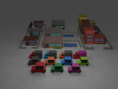 Low Poly City 3D on beach Low-poly 3D model