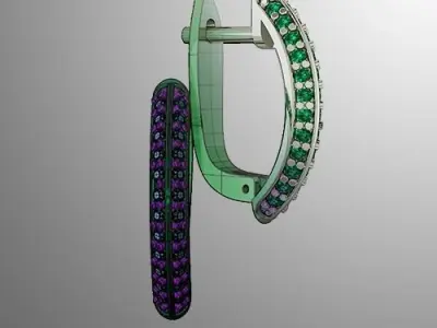 Earrings n 1 emerald and diamond hoop earring 3D print model