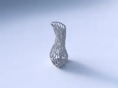Vase puffy bent triangle with cracked organic lattice 2 3D print model