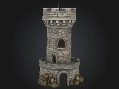 Medieval Rock Outpost Watchtower STL OBJ 3D model