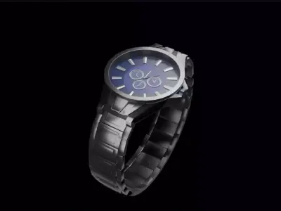 Detailed stainless steel watch Low-poly 3D model