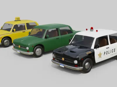 Vintage Sedan Cars Set Game-Ready and Render Asset 3D Model Pack