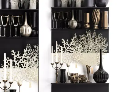 decorative set on a shelf with a coral 3D model