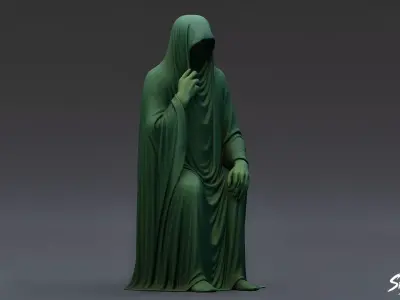 Ghost Statue Seated Thoughtful Low-poly 3D model