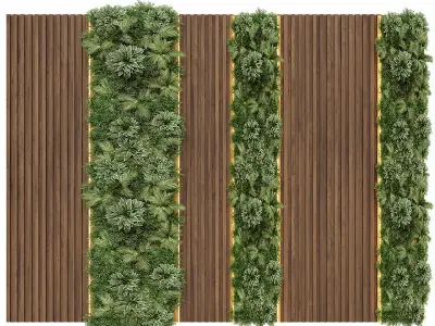 Wood pannel with plants 3D model
