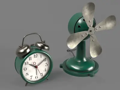 Double Bell Alarm Clock with fan 3D model
