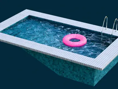 Backyard Pool with Inflatable Ring Free low-poly 3D model