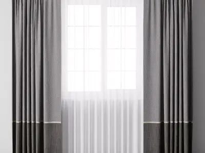 curtain with rod and metal blind 08 Low-poly 3D model