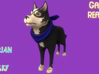 Stylized Black Seberian Husky for Games and Animation  Low-poly 3D model
