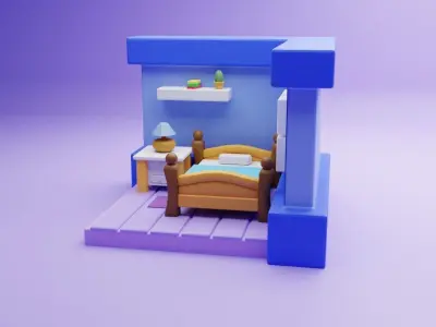 low poly isometric room  Low-poly 3D model