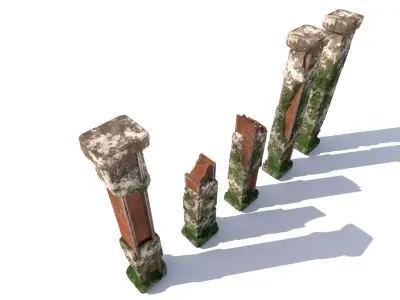 modern concrete columns destroyed and broken 3D model