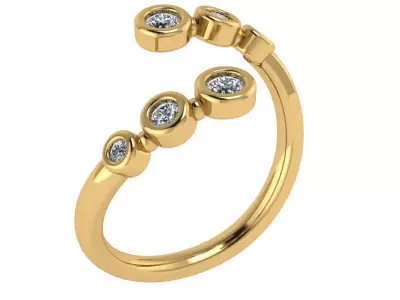 Twisted open Ring with Six Bezel setting stones 3D print model