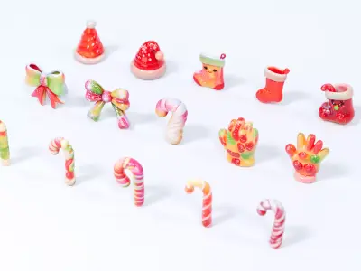 Christmas Style Gloves  Socks Crutches Candy 3D model