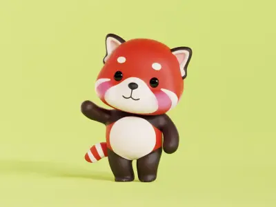 Red Panda Character Cartoon Chibi Kawaii  Rigged Animated  Low-poly 3D model
