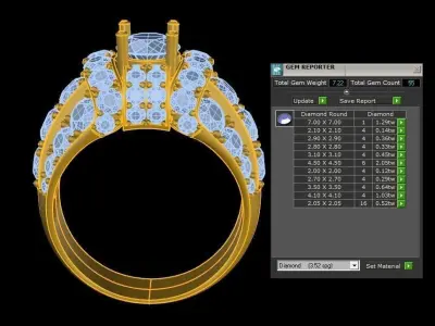 Man Ring diamond fashion model 2020 cad file gold light R25 3D model