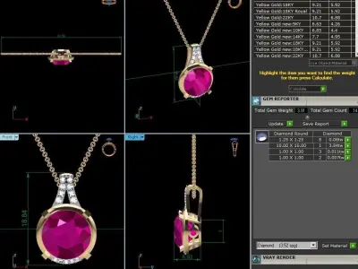 Solitaire Women Pendant 3DM STL OBJ FBX Render Details 3D print model 4