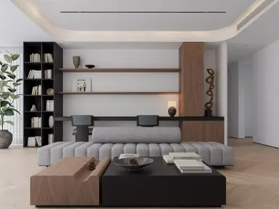 Modern living room dining room interior scenes 492 3D model