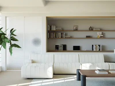 Modern Minimalist Wood Style Living Room 3D Interior Scene 3D model