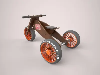 Bike-Damir wooden tricycle with wheels Low-poly 3D model