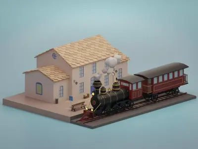 Train station Low-poly 3D model