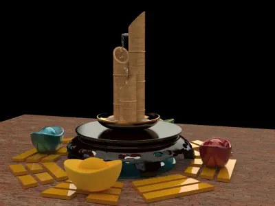Chinese bamboo water fountain    3D model