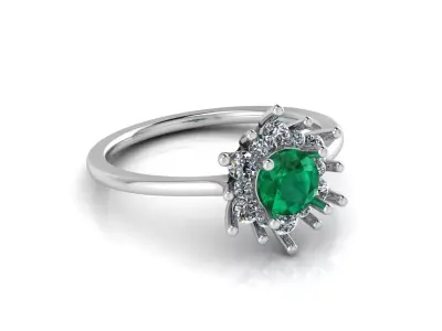 Elegant Gold Ring with Ruby Center and Diamond Halo 3D model