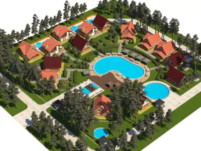 Forest Resort and Cabins 3d Scene Low-poly 3D model
