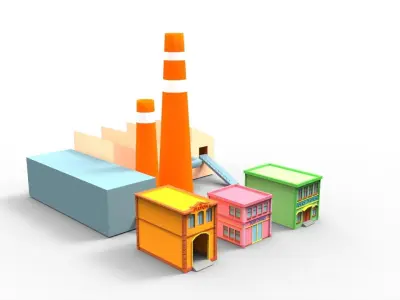Town building cartoon Free low-poly 3D model