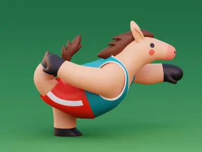 Cartoon Horse Character Rigged Fitness Poses Illustration  Low-poly 3D model