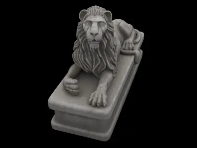 Lion statue white stone Low-poly 3D model