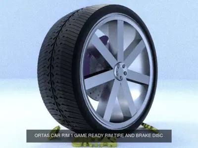 ORTAS CAR RIM 1 AND 2 GAME READY RIM TIRE AND DISC 3D Model Pack
