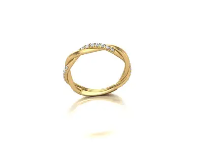 Elegant Diamond Twist Ring in 14K Yellow Gold to the Canvas band 3D print model
