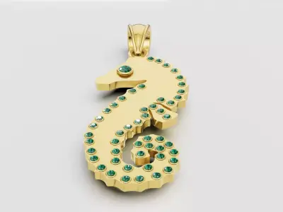 gold seahorse pendant  3D printable model   3D print model