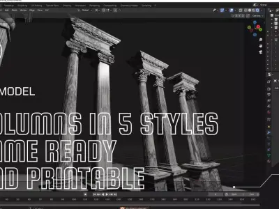 Columns in 5 styles  Game ready and printable Low-poly 3D model