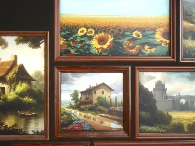 Set of vintage paintings Low-poly 3D model