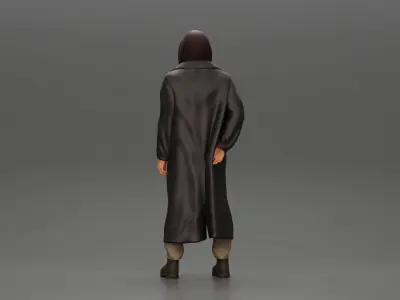 bearded man stands in a stylish hoodie and a flowing long coat 3D print model