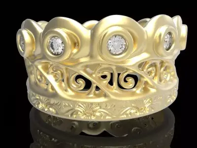 engraved gemstone crown ring 3 3D print model