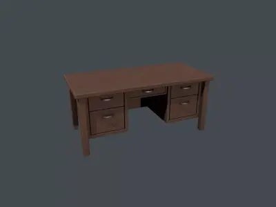 Wooden Office Desk Low-poly 3D model