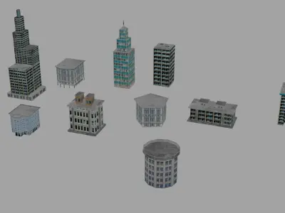 Buildings Exterior lowpoly pack Low-poly 3D model