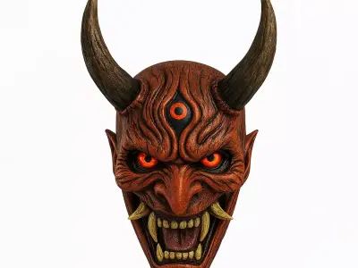Japanese Hannya Mask The Third Eye Oni Red Devil toy 3D print model