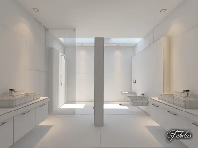 Bathroom modern with two sinks and shower 3D model