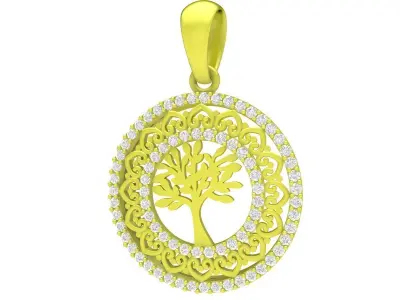 Elegant Tree Of Life Round Pendant With Decorative Frame 4232 3D print model